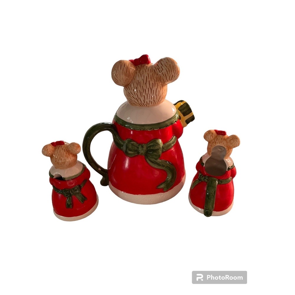 Vintage Mrs Christmas Mouse Tea Pot With Sugar And Creamer - Picture 2 of 8